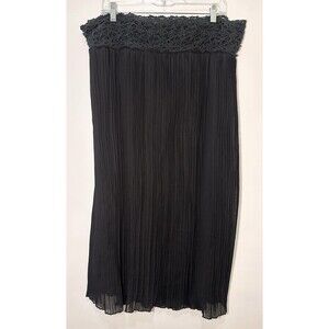 Metro Wear Black Pleated Chiffon Skirt 1X Lace Trim Elastic Waist